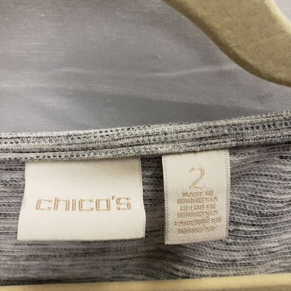 Chico's Womens Top Size 2 Large Boxy Fringe Fun Blue Artsy - Picture 6 of 7